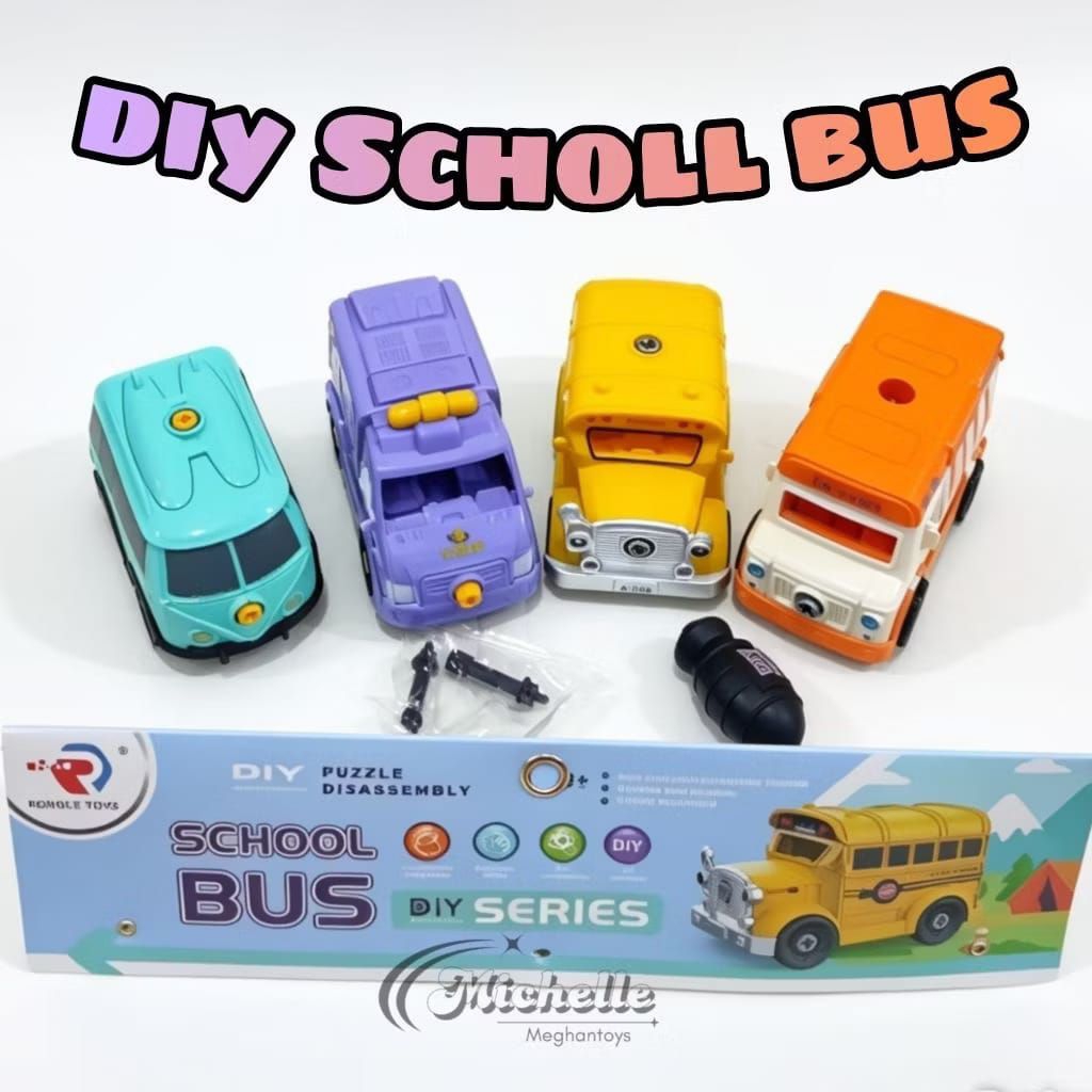 Mainan Anak DIY Mobil Bus isi 4 set Bisa Bongkar Pasang Disassembly School Bus