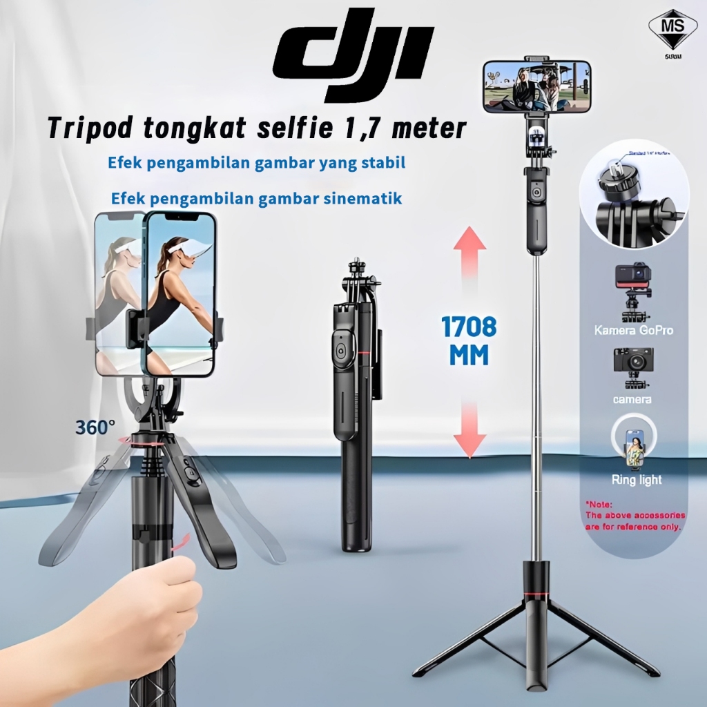 Tripod HP Bluetooth Selfie Stick Remote Control 360° Foldable Ringan Kokoh Untuk Live Streaming Tikt