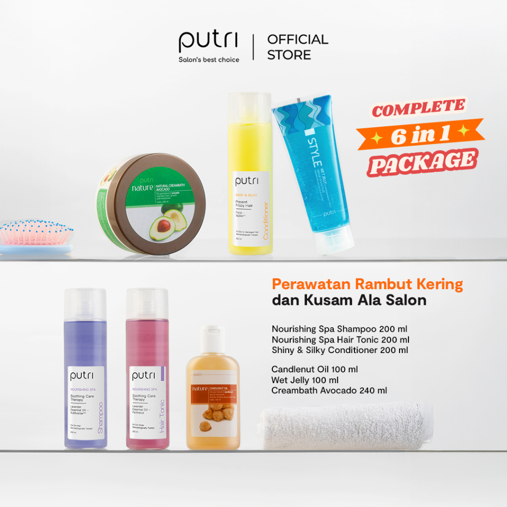 [ALL DAY 6IN1] Putri Shampoo 200 mL, Hair Tonic 200 mL, Conditioner 200 mL, Creambath 240 mL & Styli