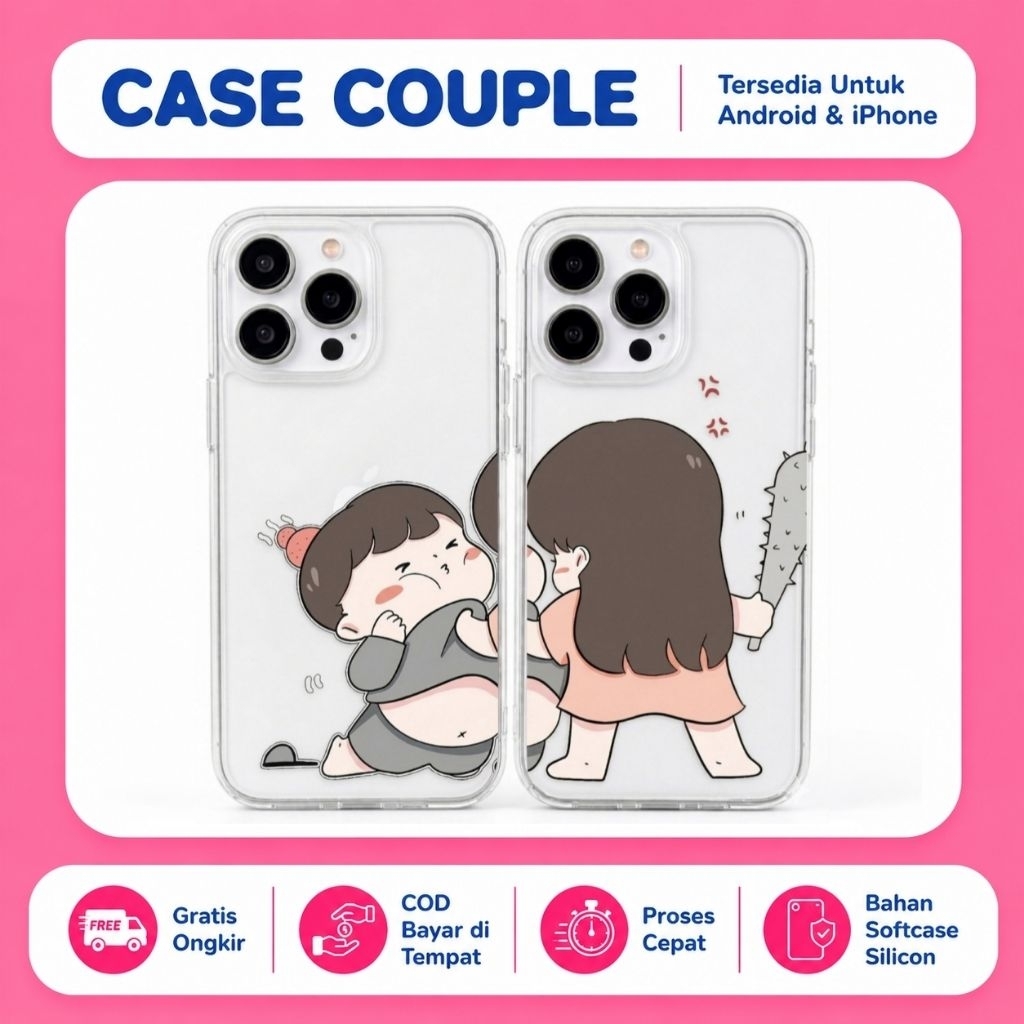 Custom Case Couple Desain Stick Untuk All Type Hp Bahan Softcase Anticrack Lucu Cute Casing Cassing 
