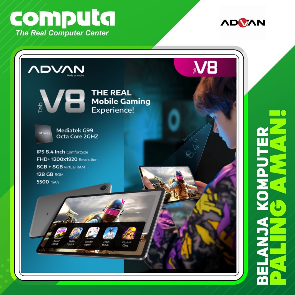ADVAN TAB V8 8.4 Inch 1200*1920 IPS WUXGA Android 14 Mediatek Helio G99 8GB+8GB (Virtual RAM) 128GB