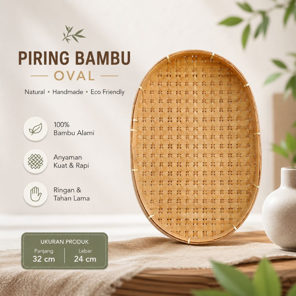 Piring lalapan bambu oval kerajinan piring bambu piring anyaman bambu serbaguna piring pecel lele ba