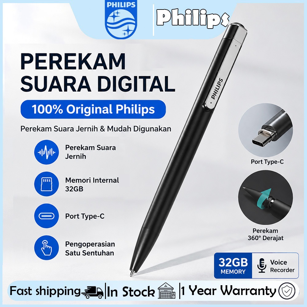 Original Philips Perekam Suara Jernih Perekam Suara Digital Portabel VTR5910 Perekam Suara dengan Da
