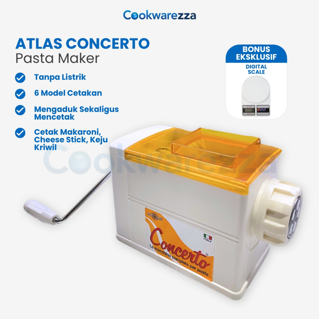 Atlas Concerto Pasta Maker Alat Cetak Makaroni Cheese Stick Pengaduk Adonan Manual