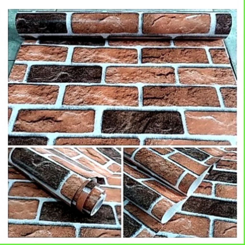 Wallpaper Sticker Dinding Motif Bata  Bakar Coklat 3D