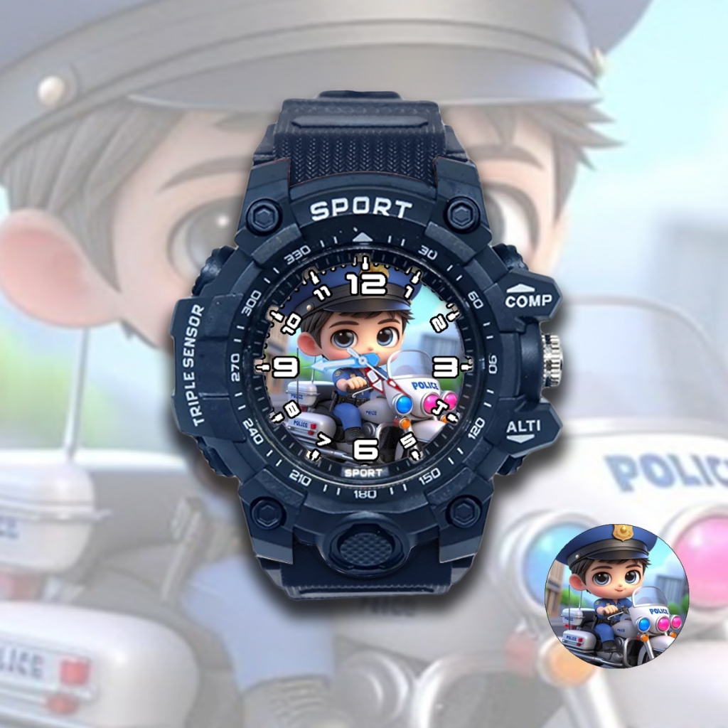 Jam Tangan Anak Laki Laki Sport Polisi 01 GS8X801 Anti Air Terbaru FREE Baterai Cadangan