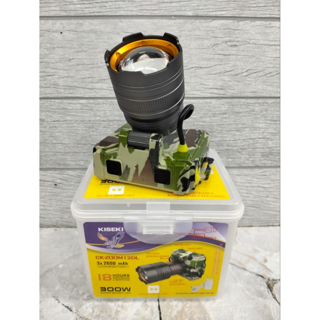 SENTER KEPALA LED KISEKI CK-ZOOM 12DL 300WATT-2 WARNA CAHAYA PUTIH & KUNING - BAT...