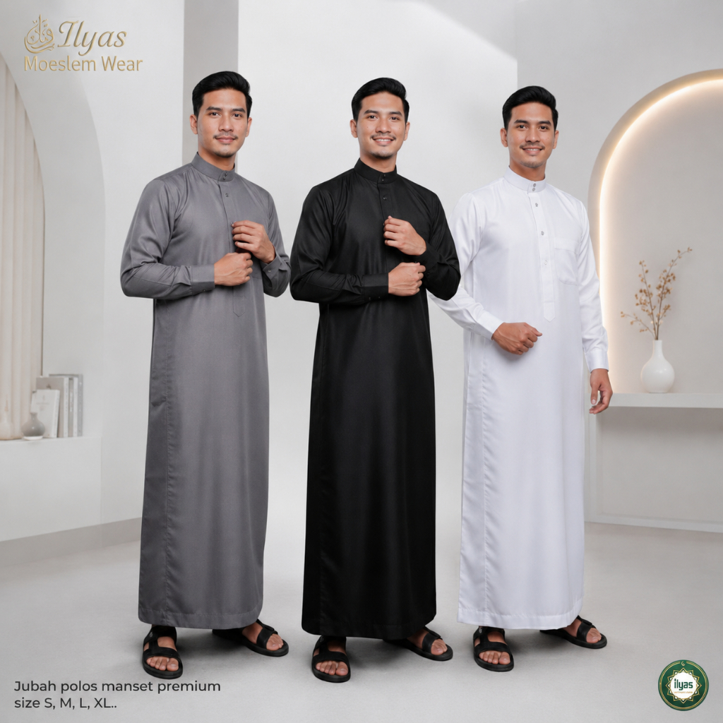 Jubah Pria Polos Mewah - Slim Fit Kancing Model Jubah Saudi - AL-Fadhil -  pria model polos - gamis 