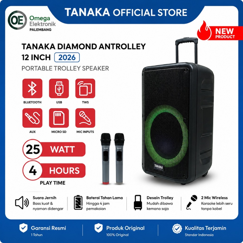 Speaker Portable Tanaka Diamond 12 Inch Bluetooth Speaker 200W