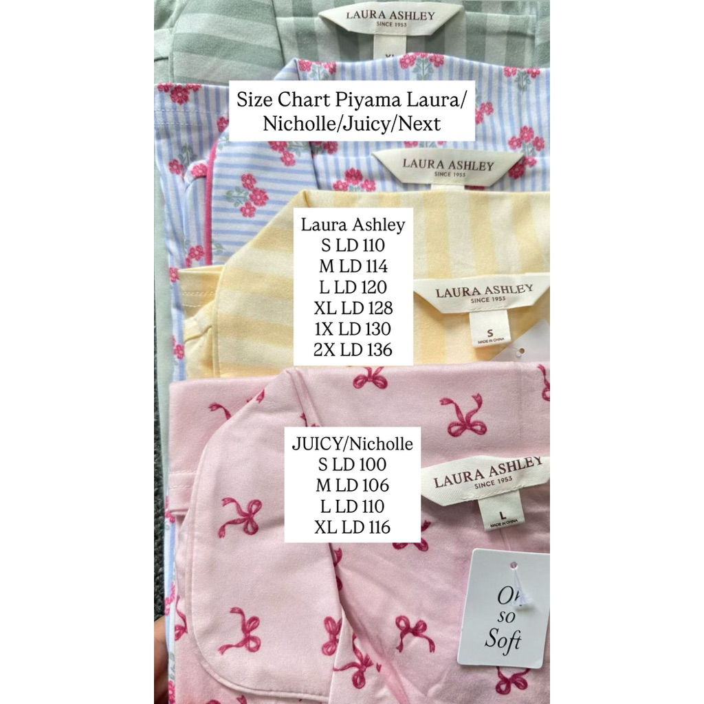 Piyama Dewasa Laura Ashley/Juicy Couture [Lengan Pendek- Celana Panjang] Size S-XL