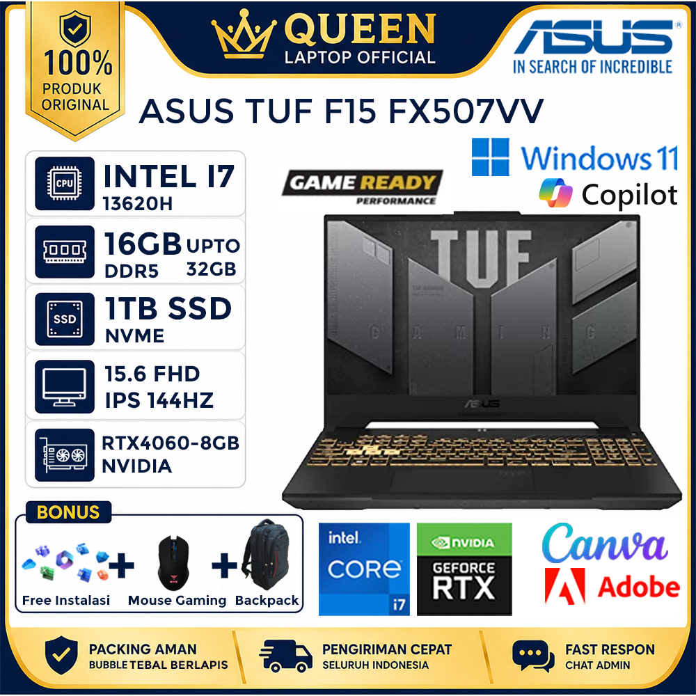 Laptop Gaming Asus TUF F15 INTEL I7 13620H | I5 12500H 32GB DDR5 2TB SSD RTX4060 144HZ RGB