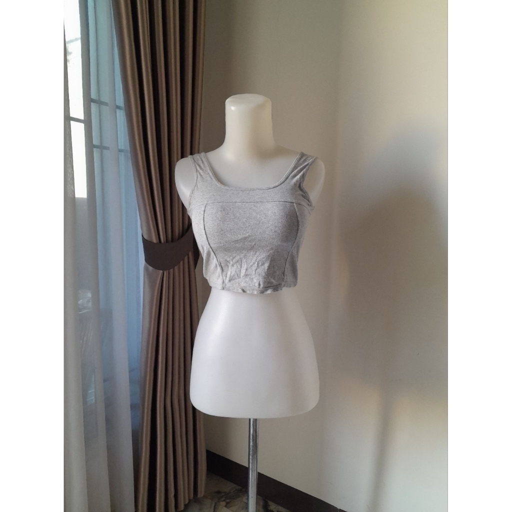 Tanktop Bra Crop, Croptop Abu, Tanktop Cup Bra Abu Crop
