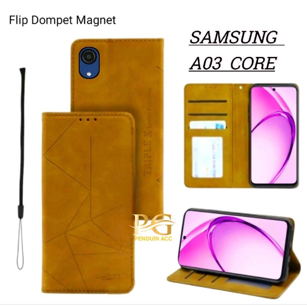 Casing Samsung A03 CORE Flip Leather Case Dompet Kulit Premium Terbaru
