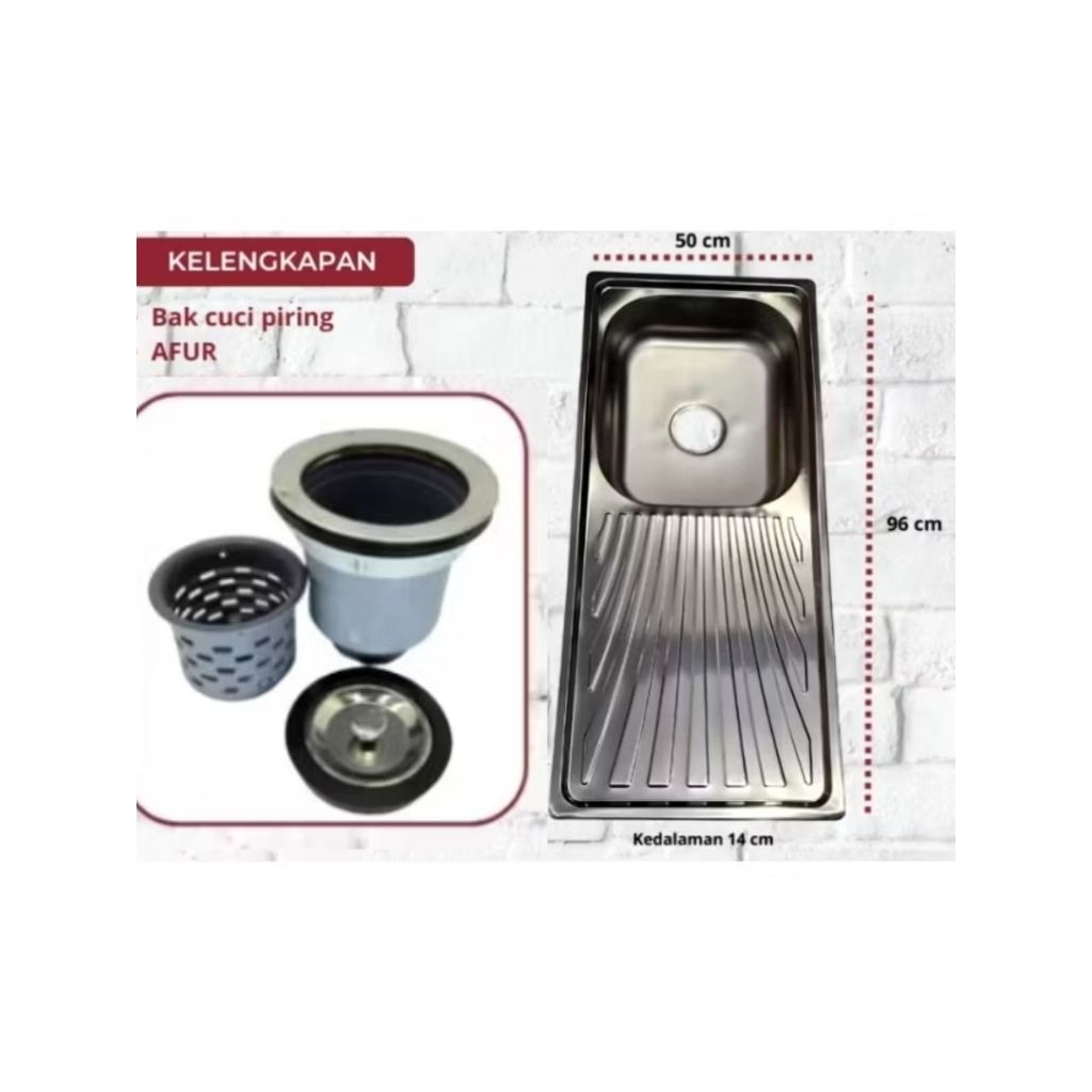 {BCP 1LBG +SAYAP} Bak cuci piring 1 lubang dengan sayap 96x43cm + avur buangan