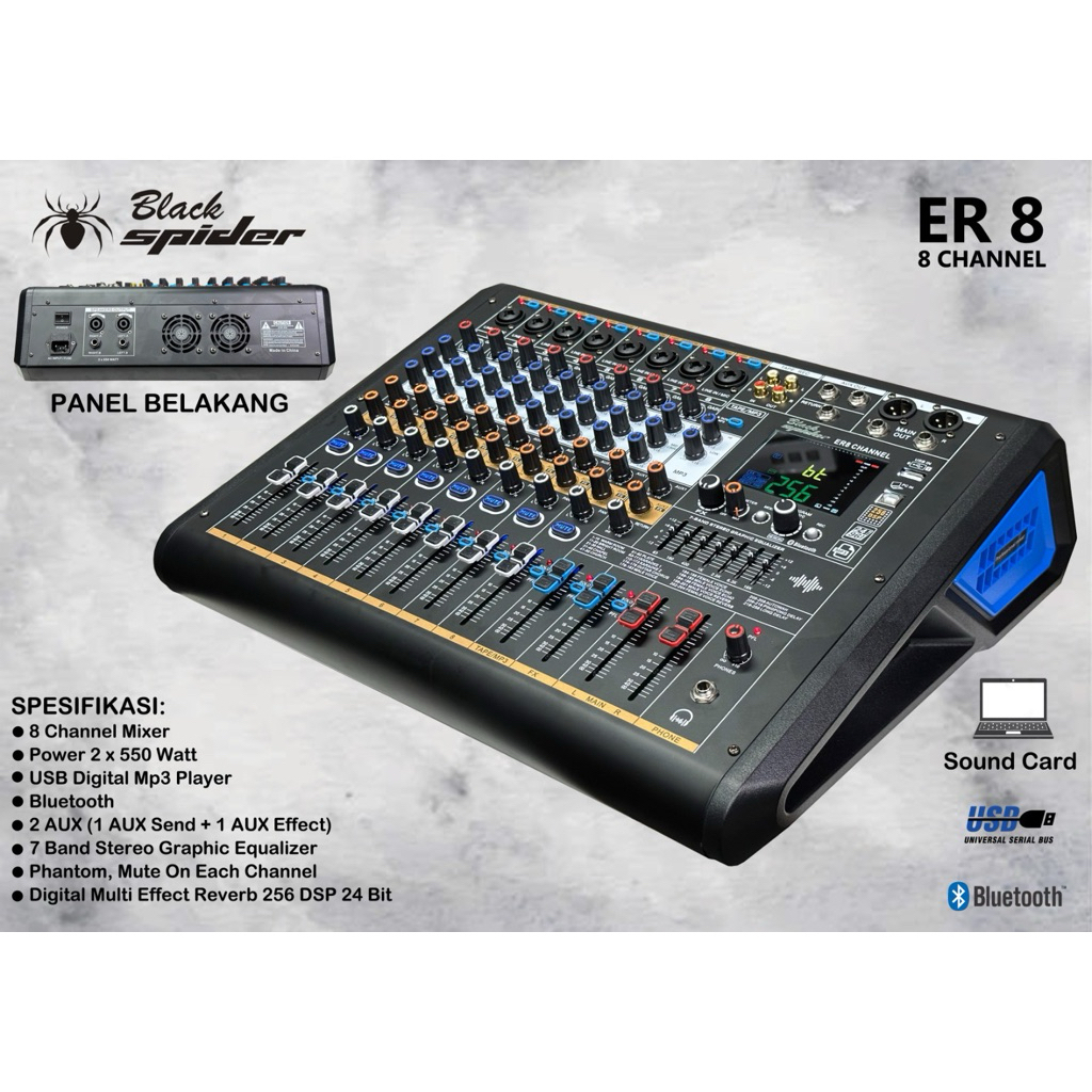 Power Mixer Black Spider ER 8 Power Mixer 8 Channel Murah Original  ( COD )