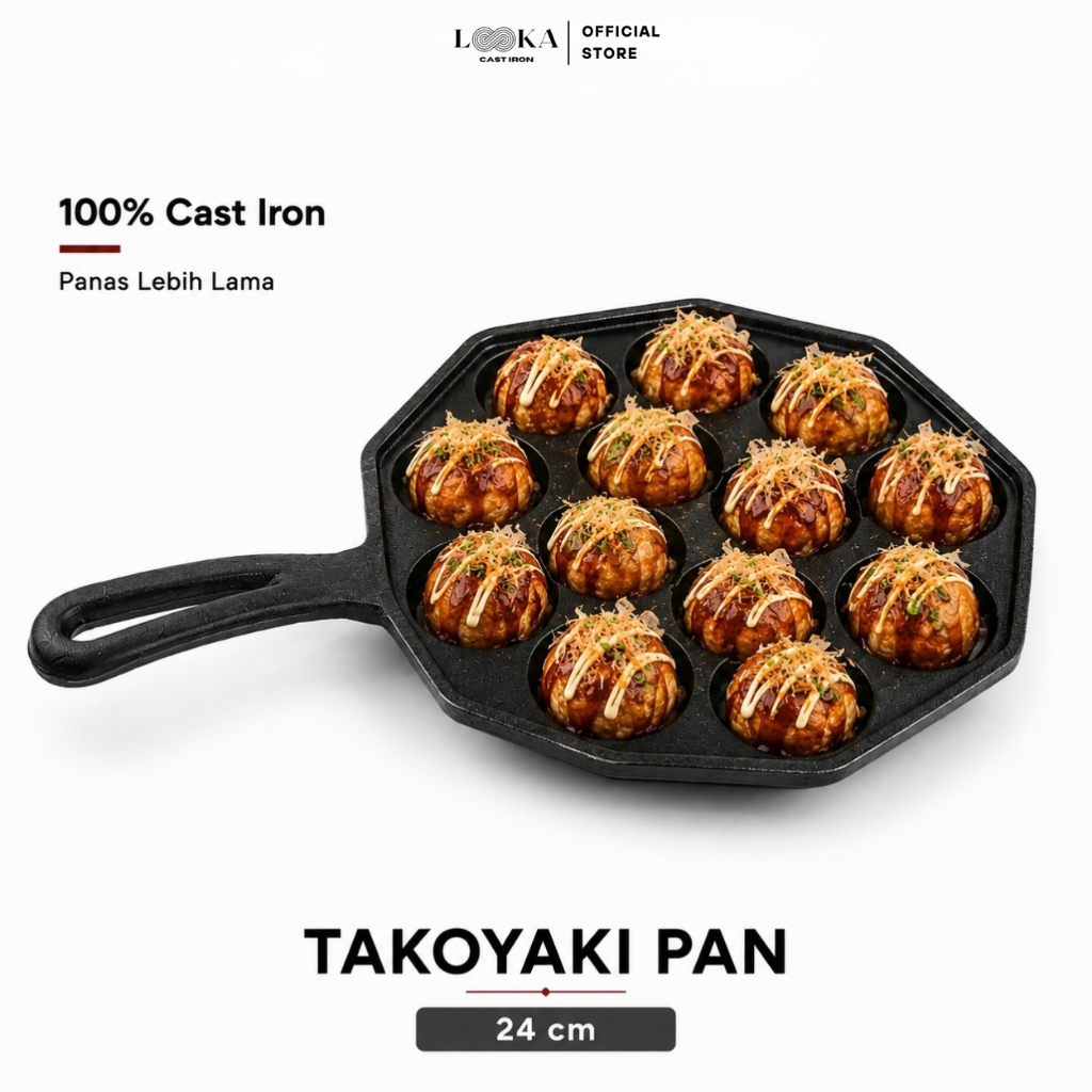 Looka Cast Iron Takoyaki Cast Iron Pan / Cetakan Takoyaki Cast Iron / Cetakan Besi Cor Takoyaki / Ta