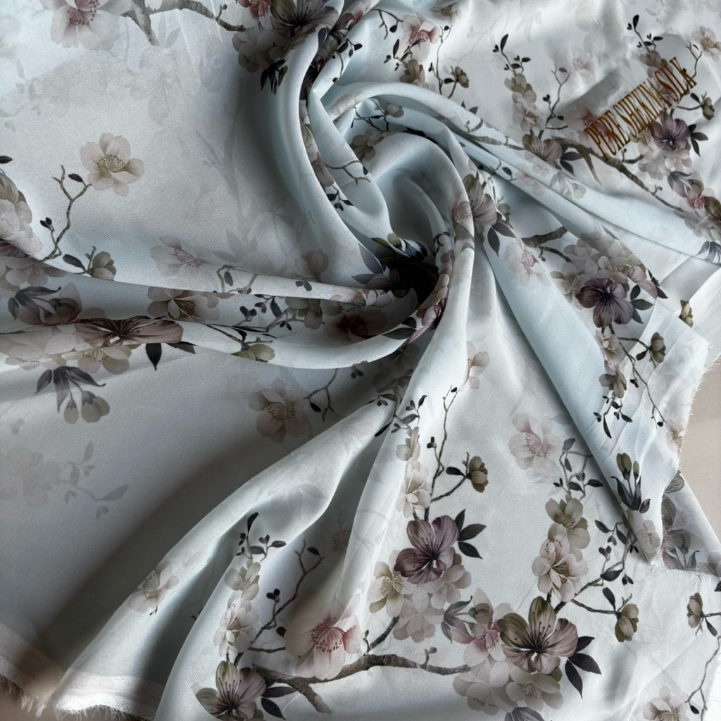 Kain Chiffon Motif | Sifon Corak | Silk Print Motif Bunga Sakura