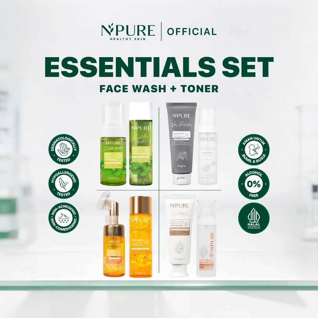 [BUNDLE TONER+FACIAL WASH] NPURE Paket Face Wash + Toner/Cica / Marigold / Noni / Licorice Mencerahk