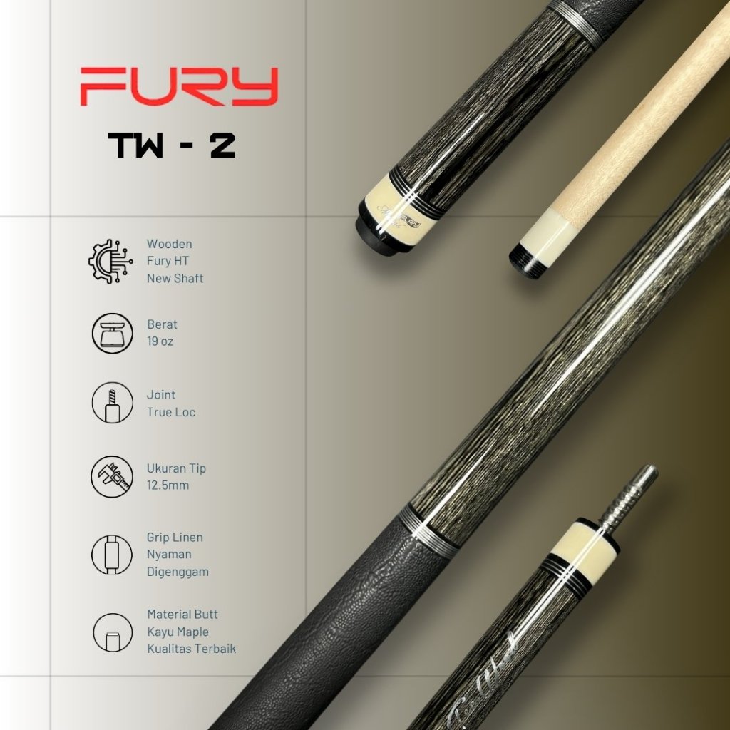 Stick Stik Cue Billiard FURY TW - 2 | Stick Billiard FURY Original Maple Low Deflection