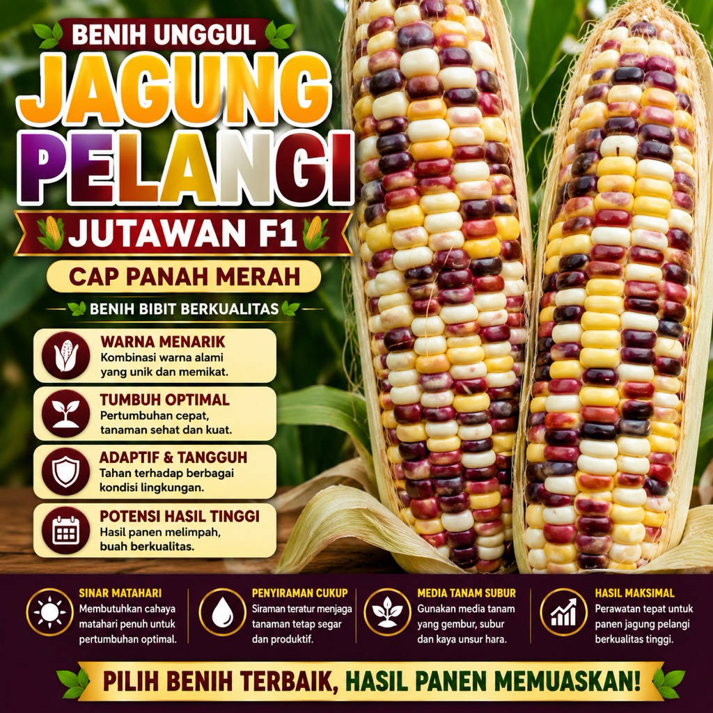 ISI PAKET: 10 Biji - Benih Bibit Jagung Pelangi JUTAWAN F1 cap panah merah -RSB1990