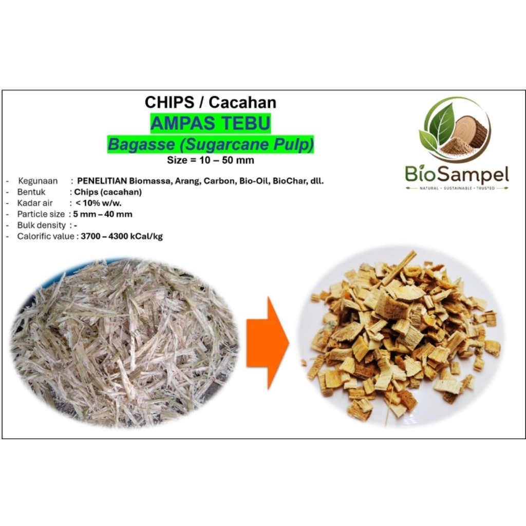 Ampas Tebu  / Bagasse (Sugarcane Pulp) Chips Kering