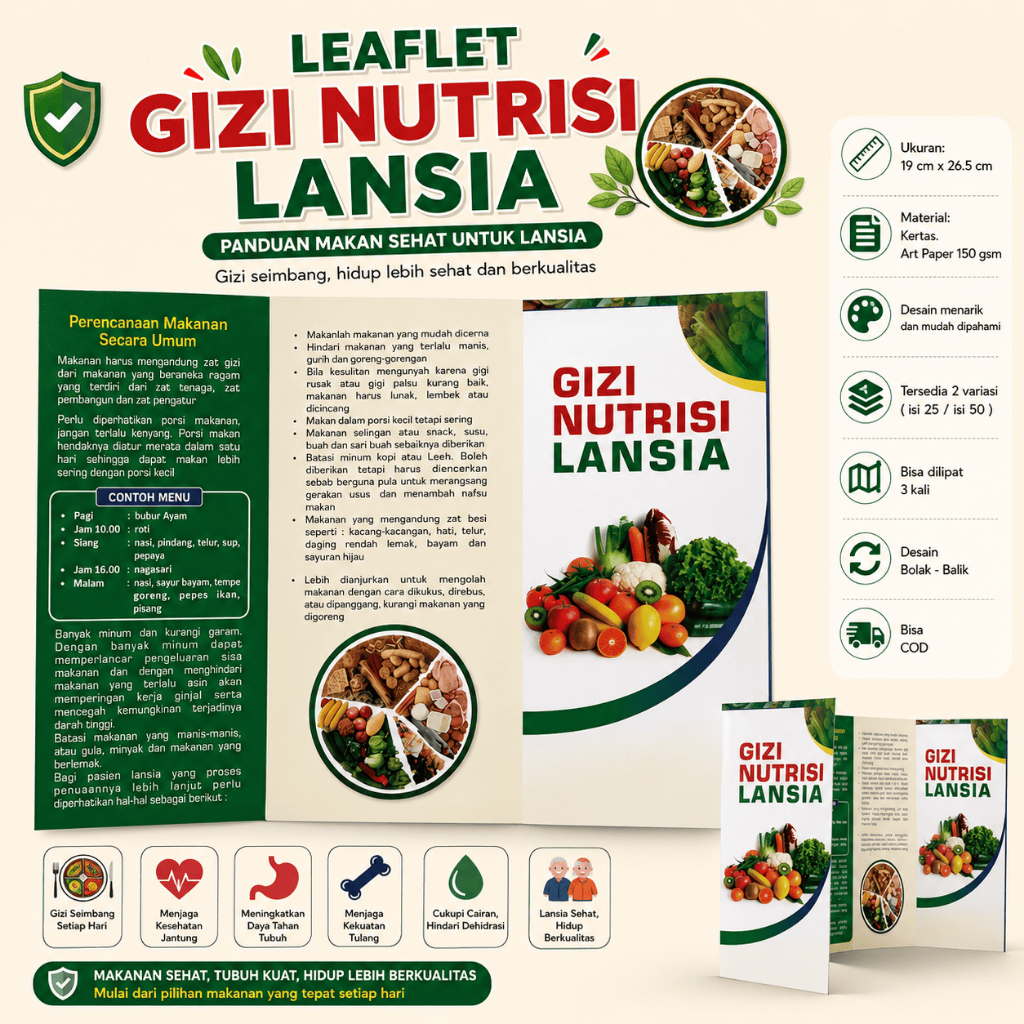 Leaflet Gizi Nutrisi Lansia - Kesehatan Lansia - Brosur PTM, Leaflet Edukasi Gizi dan Nutrisi Lansia