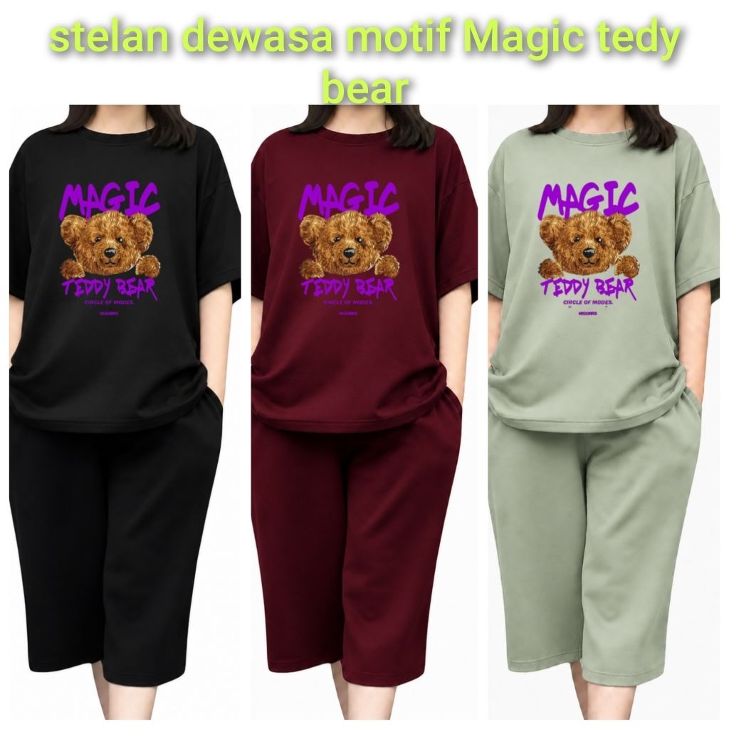 Judul Produk: Stelan Kulot Dewasa Wanita Motif Megic Tedy Bear Premium | Setelan Santai Casual Jumbo