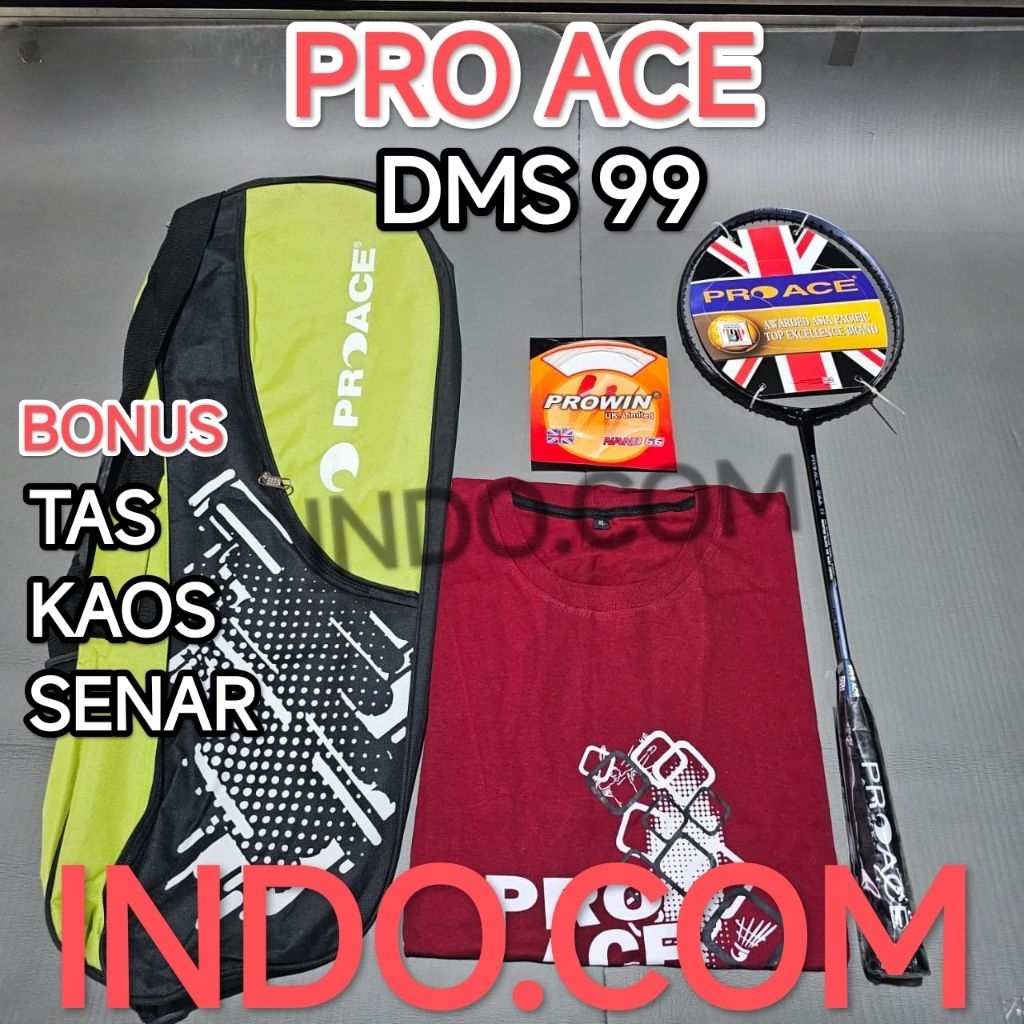 Raket Badminton Bulutangkis Pro Ace DMS 99 Original Bonus Tas Kaos Senar