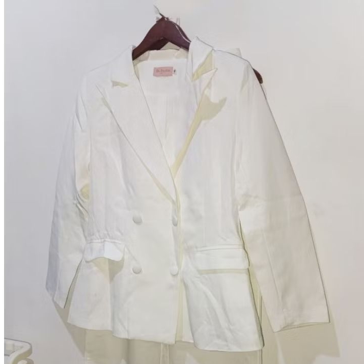 i set blazer celana panjang putih, stelan blazer jas putih celana panjang wanita, dapat free inner
