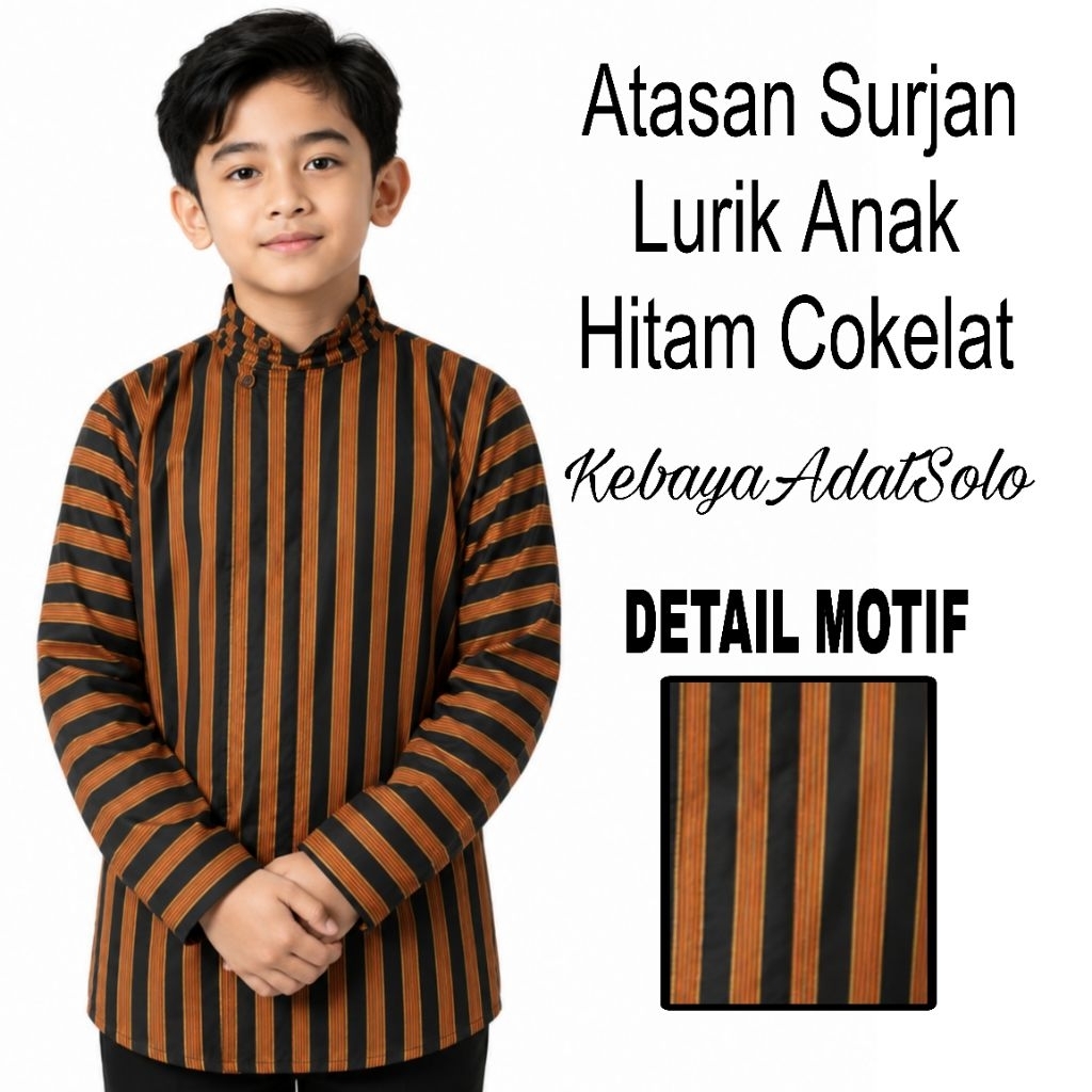 Surjan Anak Hitam Cokelat Pria Lurik / Surjan Anak Lurik Premium