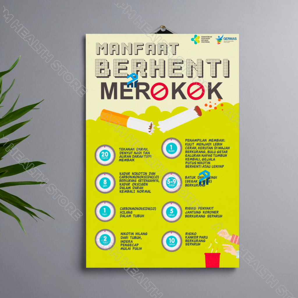 Poster Kesehatan Manfaat Berhenti Merokok Kertas Art Paper A3+ (31x47 cm) TIDAK LAMINASI