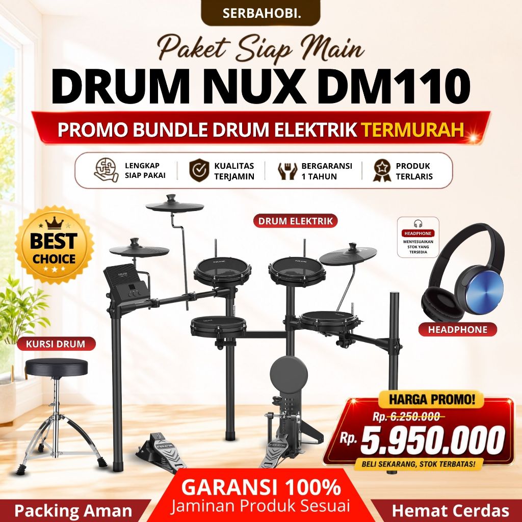 DRUM ELEKTRIK NUX DM110 LENGKAP SIAP MAIN GARANSI BONUS KURSI DAN HEADPHONE