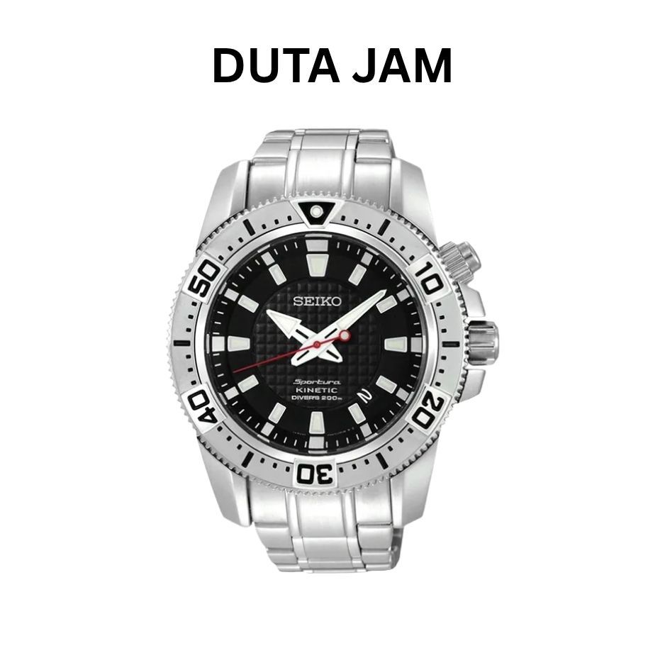 JAM TANGAN PRIA SEIKO KINETIC DIVER SPORTURA SKA509P1 ANALOG STAINLESS STRAP SILVER BLACK