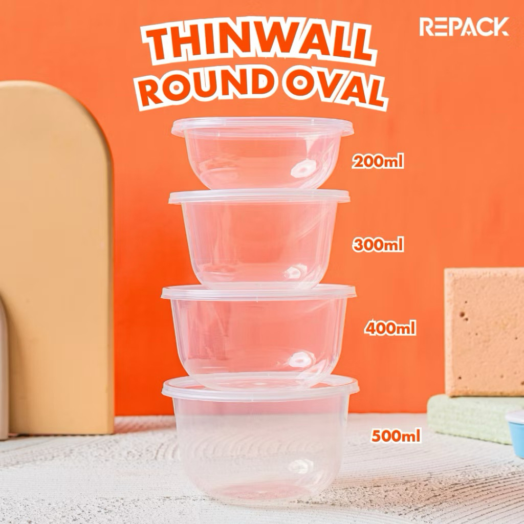 Mangkok Thinwall Bulat 200ml 300ml 400ml 500ml Bowl Plastik Bening Cup Puding Salad Buah Food Grade