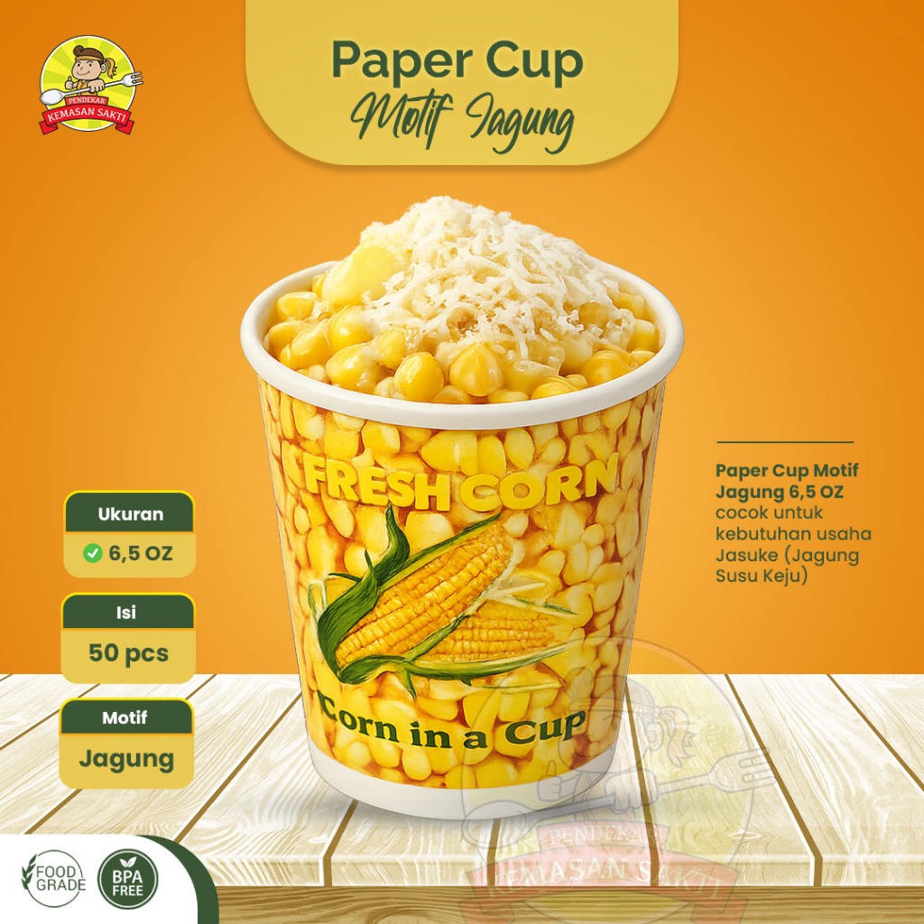 Paper Cup Jagung 6.5 Oz (Isi 50 Pcs) / Gelas Kertas Jasuke, Popcorn, Sweet Corn