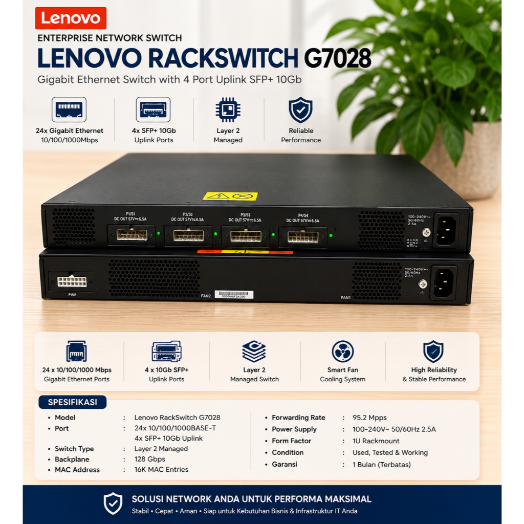 Lenovo RackSwitch G7028 Gigabit Ethernet & 4 Port Uplink SFP+ 10Gb