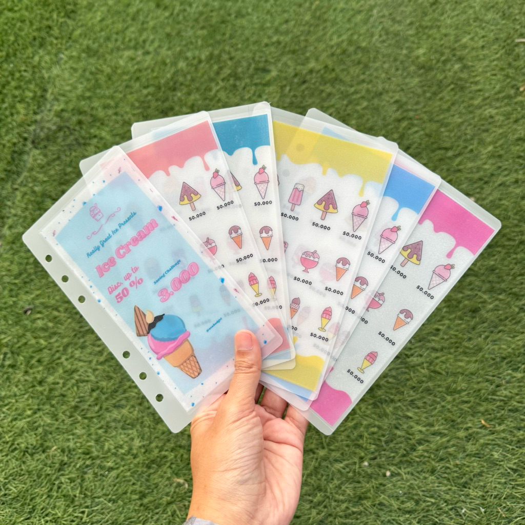 (isi 6 lembar) cash envelope seri es cream / untuk binder A6 / menabung / budgeting