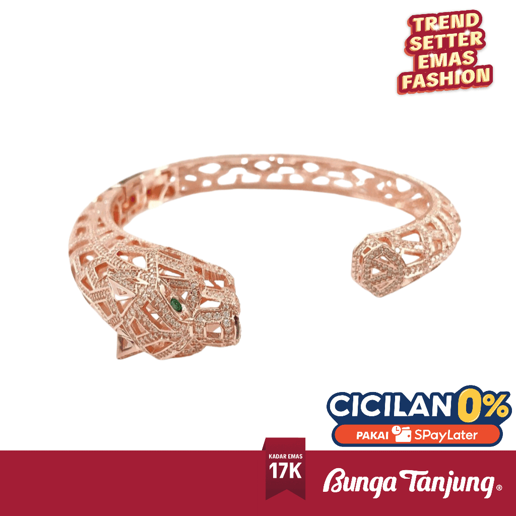 GELANG BANGLE TINJU KERAWANG KUCING - EMAS 17K - BUNGA TANJUNG GOLD