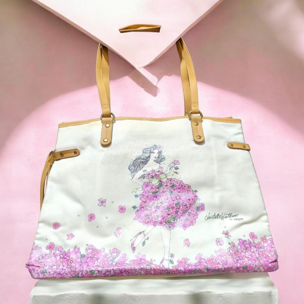 Oriflame Liselotte Watkins Tote Bag Tas White Pink Preloved Vanzvintique