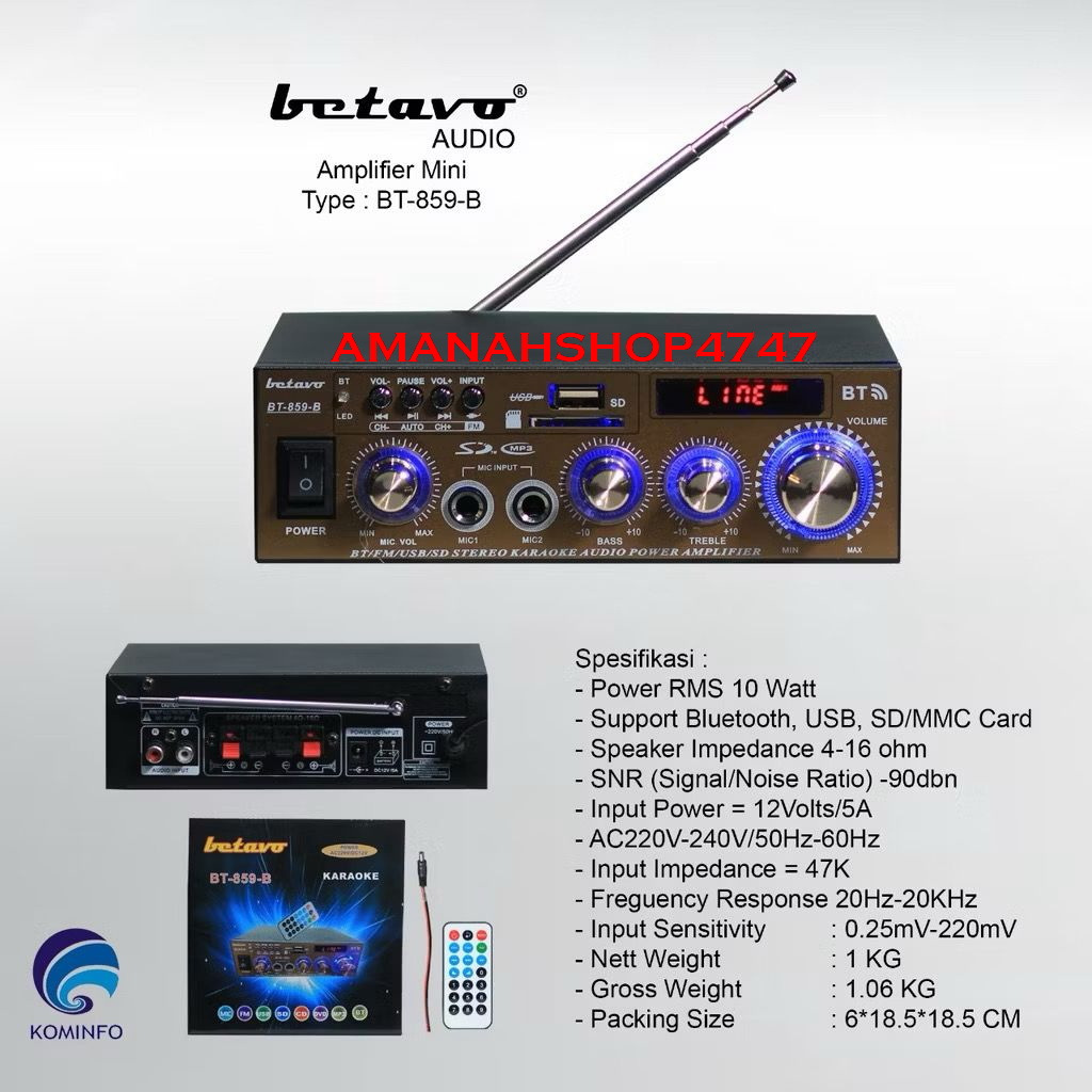 MINI AMPLIFIER BETAVO BT 859B / AMPLI BT 859 B 2 MIC INPUT RMS 10 WATT ANTTENA RADIO FM