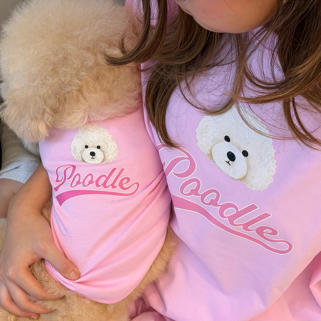 Baju Anjing Kaos pink poodle Couple dan Human