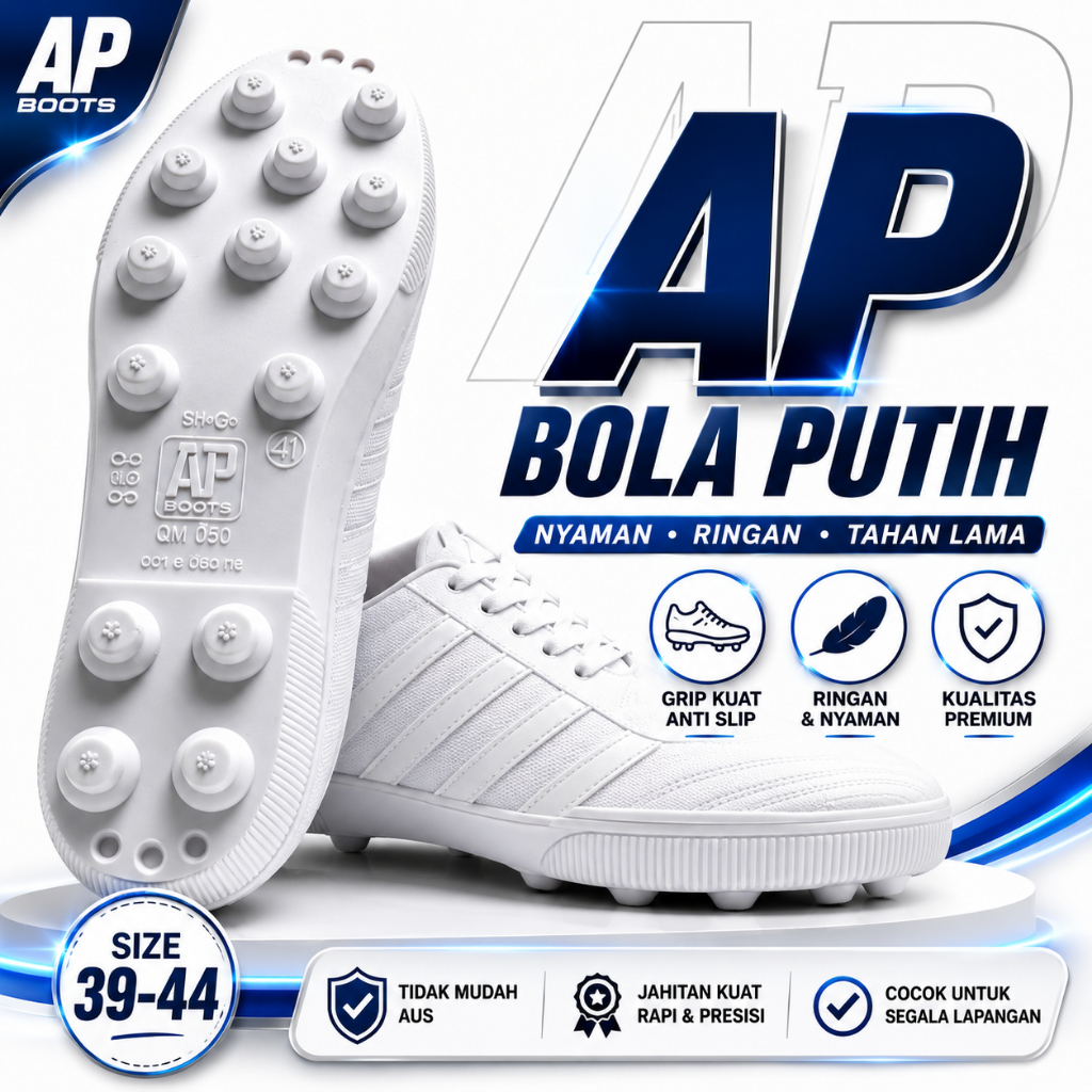 AP Boots 963 Putih Sepatu Bola Pul Karet Ringan Lentur Anti Air Anti Slip Sepatu Kebun Original