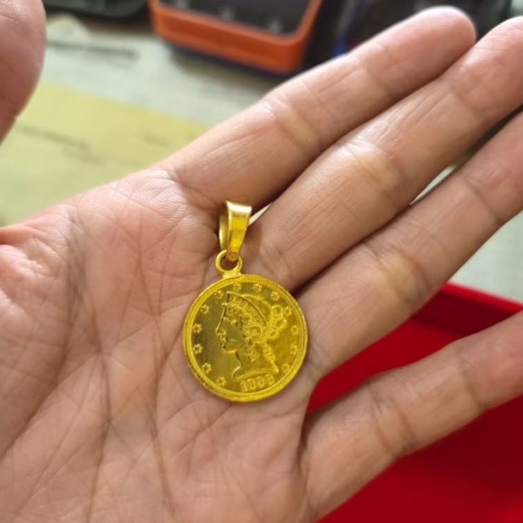 liontin koin - cantik dan simple - emas 24 (LM)- emas 99,99- 5gr