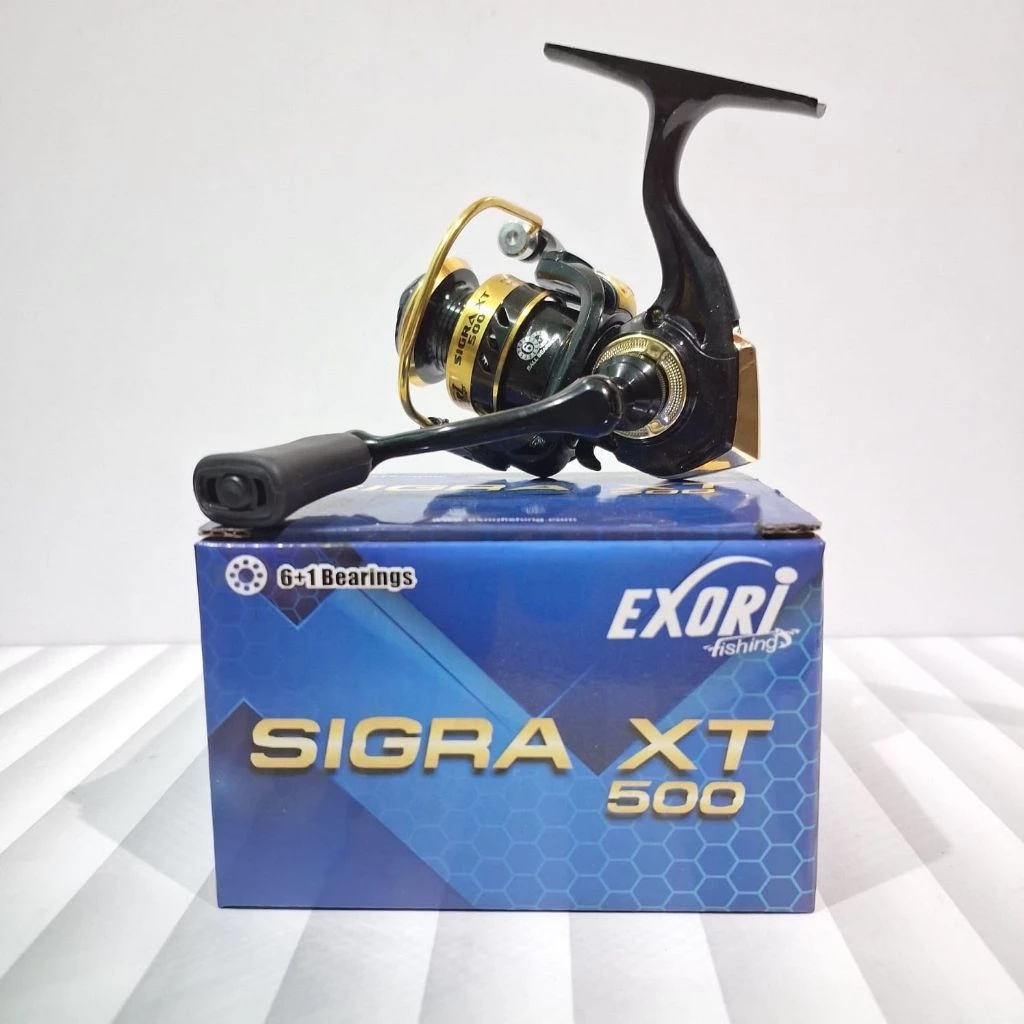 Reel Pancing Udang EXORI SIGRA XT Mini 500 Spinning 6+1BB Gear 5.2:1 Aluminium Spool Screw In Handle