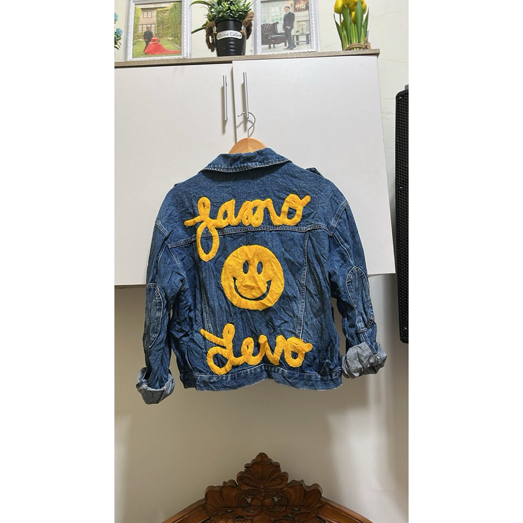 jakat denim tulisan cute belakang/ jaket jeans wanita Koreanstyle_PL