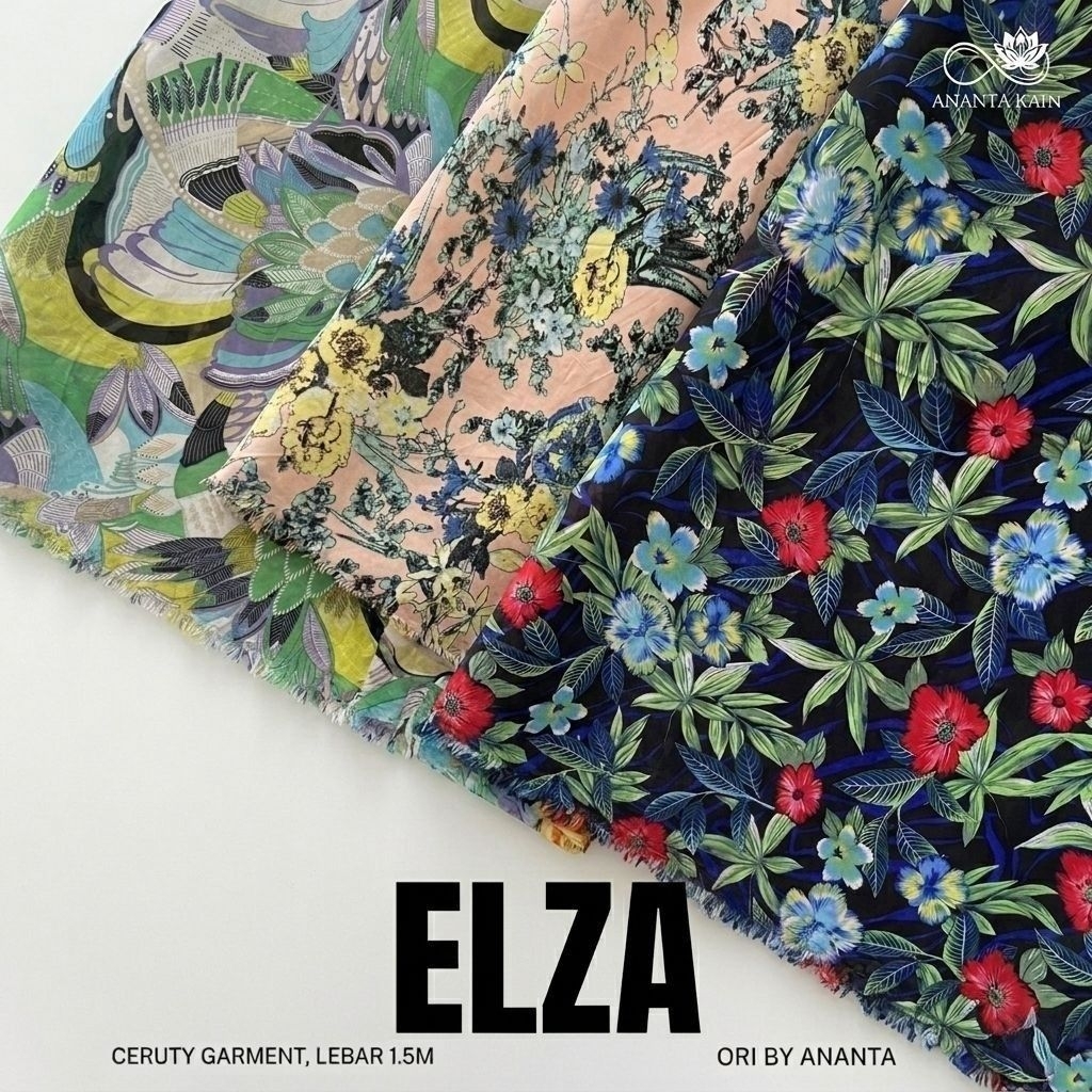 ​Kain Ceruty Garment  Motif Bunga Peach Mint Mewah Lebar 1.5M - Bahan Sifon Ceruti Print