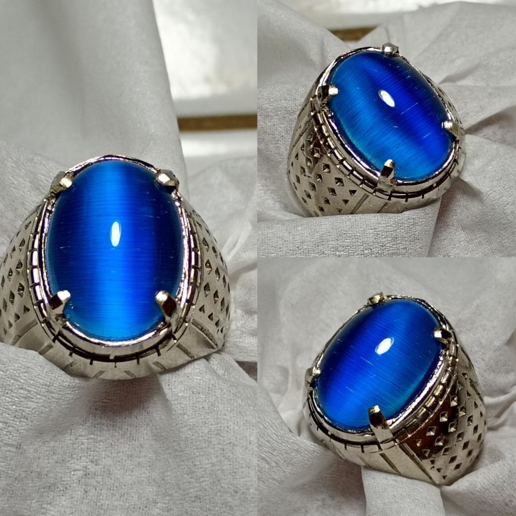 Batu cincin blue cat eyes mata kucing X18
