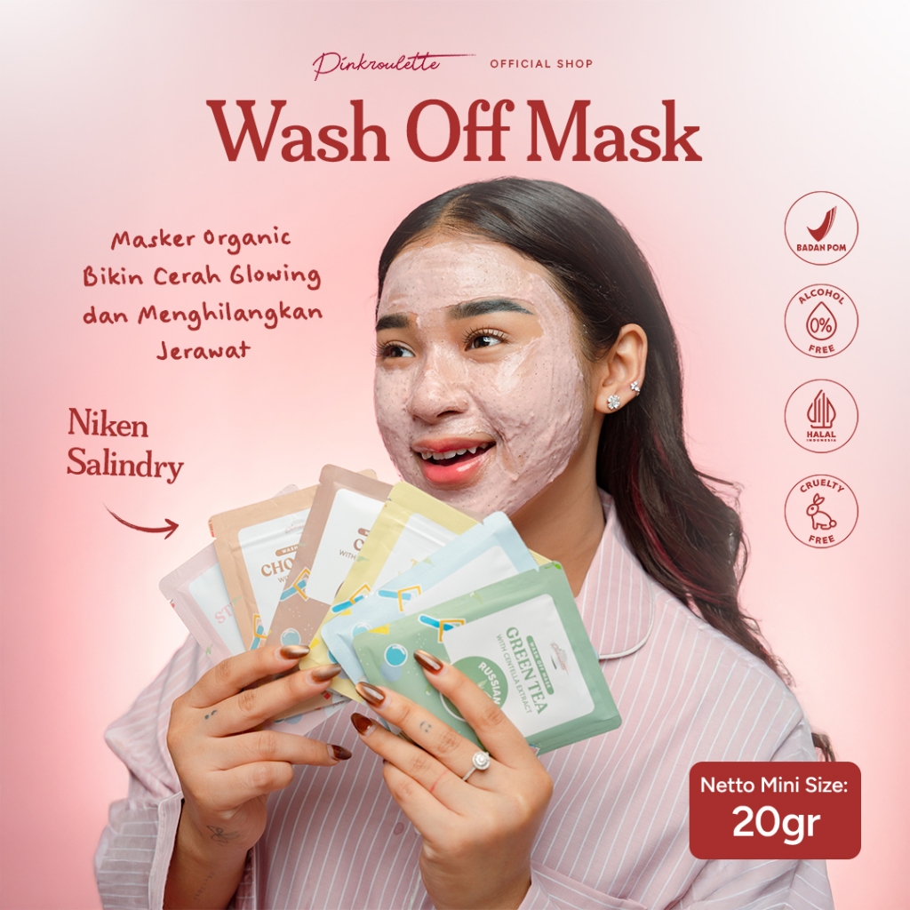 PinkRoulette Masker Organic FaceMask Travel Size 20gr | Masker Mencerahkan, Menghilangkan Bekas Jera