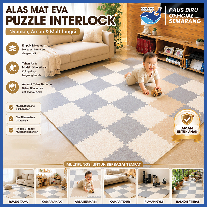 Paus Biru - Matras Evamat Puzzle - Alas Lantai 30x30cm Eva Mat Matras Playground Bermain Anak Empuk