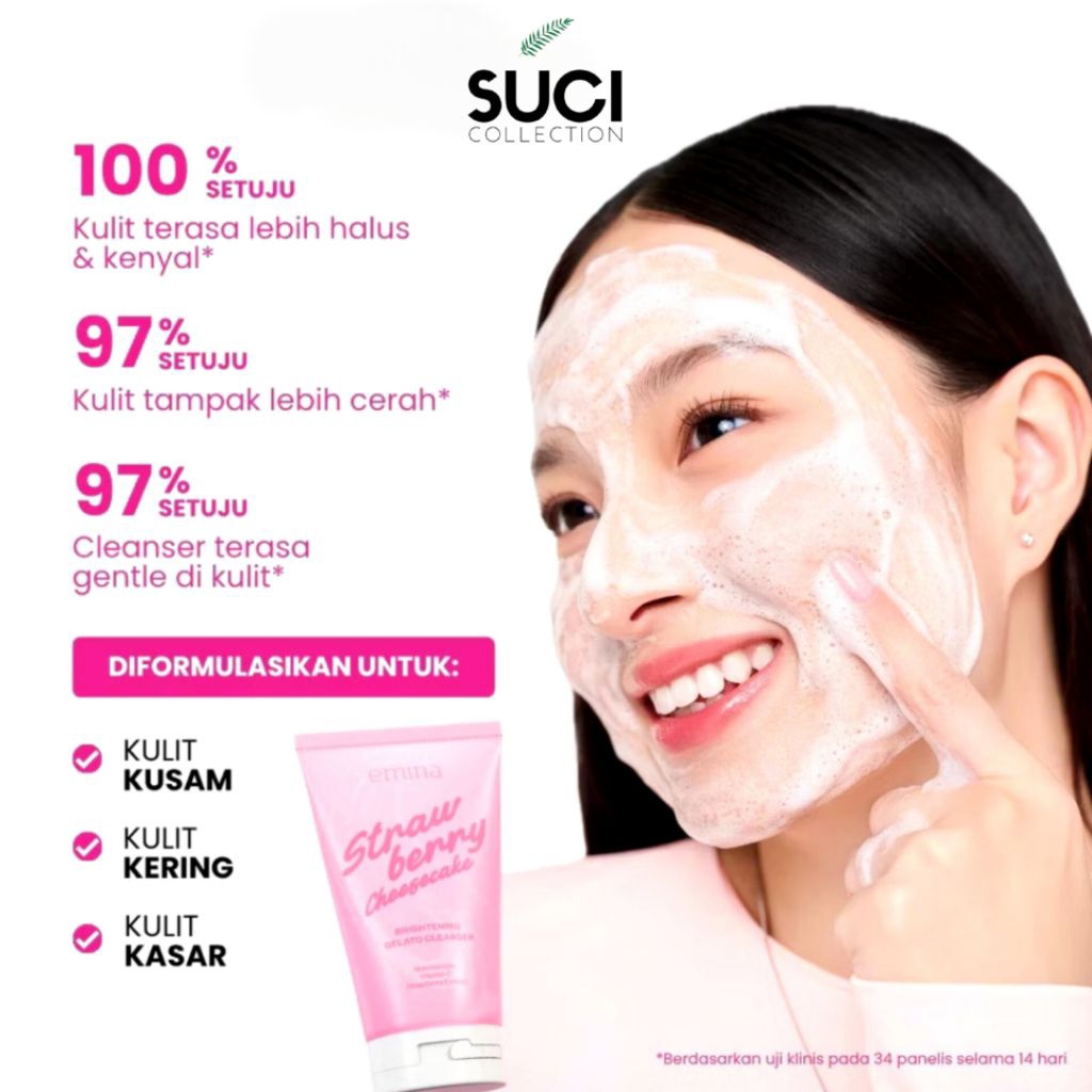 Emina Gelato Cleanser Series 100ml - Strawberry Cheesecake (Brightening) - Pembersih Wajah / Mencera